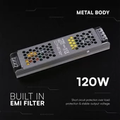V-TAC IP20 slim fémházas LED tápegység 24V 120W 5A - SKU 24238