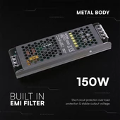 V-TAC IP20 slim fémházas LED tápegység 12V 150W 12.5A - SKU 24258