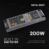 V-TAC IP20 slim fémházas LED tápegység 24V 200W 8.25A - SKU 24240