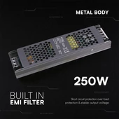 V-TAC IP20 slim fémházas LED tápegység 12V 250W 20.8A - SKU 24260