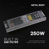 V-TAC IP20 slim fémházas LED tápegység 24V 250W 10.5A - SKU 24241