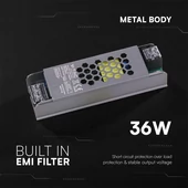 V-TAC IP20 slim fémházas LED tápegység 12V 36W 3A - SKU 24254