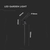 V-TAC 2W COB LED alumínium leszúrható lámpa, fekete házzal, meleg fehér - SKU 24006