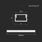 V-TAC falon kívüli alumínium LED szalag profil fehér fedlappal 17x10mm, 2m hosszú - SKU 24107