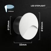 V-TAC süllyeszthető kerek IP65 3W LED lépcsővilágítás, fehér alumínium, meleg fehér - SKU 24230