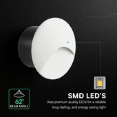 V-TAC süllyeszthető kerek IP65 3W LED lépcsővilágítás, fehér alumínium, meleg fehér - SKU 24230