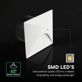 V-TAC süllyeszthető szögletes IP65 3W LED lépcsővilágítás, fehér alumínium, meleg fehér - SKU 24231