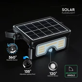 V-TAC napelemes mozgásérzékelős LED reflektor 7W CCT, 129 Lm/W - SKU 24341