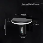 V-TAC 2W napelemes LED fali lámpa PIR szenzorral, IP54, meleg fehér - SKU 24365