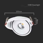 V-TAC 32W süllyeszthető COB LED mélysugárzó, állítható szöggel, fehér házzal, CCT - SKU 10583