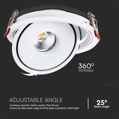 V-TAC 32W süllyeszthető COB LED mélysugárzó, állítható szöggel, fehér házzal, CCT - SKU 10583