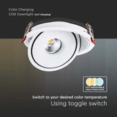 V-TAC 32W süllyeszthető COB LED mélysugárzó, állítható szöggel, fehér házzal, CCT - SKU 10583