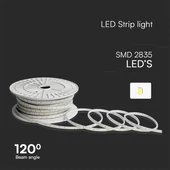 V-TAC AC230V LED szalag IP65 SMD 2835 chip 120 db/m piros színű, 50m/tekercs - SKU 23730