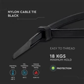 V-TAC fekete, műanyag gyorskötöző 3.5x300mm, 100db/csomag - SKU 11170