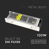 V-TAC fémházas dimmelhető LED tápegység 12V 100W 8.5A - SKU 3256