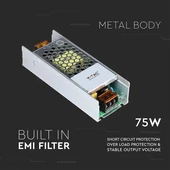V-TAC fémházas LED tápegység 12V 75W 6A - SKU 3247