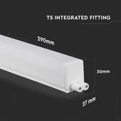 V-TAC LED lámpa 30cm T5 4W beépített kapcsolóval meleg fehér - SKU 21689