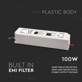V-TAC műanyagházas IP65 LED tápegység 12V 100W 8A - SKU 3236