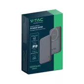 Kép 1/12 - V-TAC 10000mAh powerbank, MagSafe vezeték nélküli töltéssel, szürke - SKU 23040