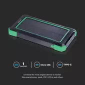 Kép 6/8 - V-TAC 10000mAh powerbank, napelemes töltéssel - SKU 7835