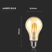 Kép 2/5 - V-TAC 10W borostyán E27 meleg fehér filament A60 LED égő - SKU 217157