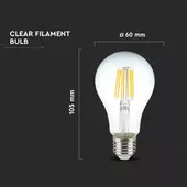 Kép 2/5 - V-TAC 10W E27 természetes fehér filament A60 LED égő - SKU 214411