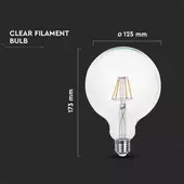 Kép 2/6 - V-TAC 10W E27 természetes fehér filament G125 LED égő - SKU 214423