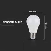V-TAC 11W E27 hideg fehér mozgásérzékelős alkonykapcsolós LED égő - SKU 2765