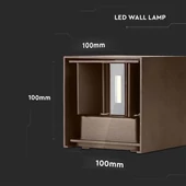 V-TAC 11W kültéri, Corten barna, szögletes, fali LED lámpa meleg fehér, 120 Lm/W - SKU 6820