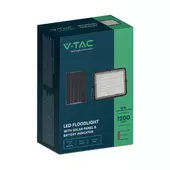 Kép 1/15 - V-TAC 12000mAh napelemes LED reflektor 15W hideg fehér, 1200 Lumen, fekete házzal - SKU 7825