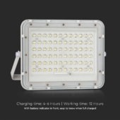 Kép 9/15 - V-TAC 12000mAh napelemes LED reflektor 15W természetes fehér, 1200 Lumen, fehér házzal - SKU 7844