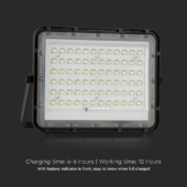 Kép 9/15 - V-TAC 12000mAh napelemes LED reflektor 15W természetes fehér, 1200 Lumen, fekete házzal - SKU 7826