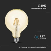 Kép 4/7 - V-TAC 12W borostyán E27 meleg fehér filament G125 LED égő, 110 Lm/W - SKU 217456