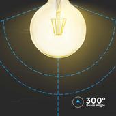 Kép 5/7 - V-TAC 12W borostyán E27 meleg fehér filament G125 LED égő, 110 Lm/W - SKU 217456