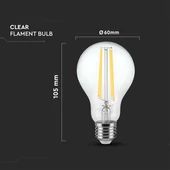 V-TAC 12W E27 hideg fehér filament A60 LED égő - SKU 217460