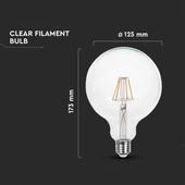 V-TAC 12W E27 meleg fehér filament G125 LED égő - SKU 217453