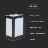 Kép 4/8 - V-TAC 12W kültéri, fekete, szögletes fali LED lámpa meleg fehér - SKU 8340