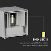 V-TAC 12W kültéri, szürke, szögletes, fali LED lámpa természetes fehér - SKU 218532