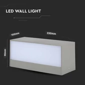 V-TAC 12W kültéri, téglatest alakú, fali LED lámpa természetes fehér - SKU 218243