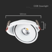 Kép 2/8 - V-TAC 12W süllyeszthető COB LED mélysugárzó, állítható szöggel, fehér házzal, CCT - SKU 10579
