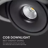 Kép 4/8 - V-TAC 12W süllyeszthető COB LED mélysugárzó, állítható szöggel, fekete házzal, CCT - SKU 10578