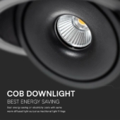 Kép 4/8 - V-TAC 12W süllyeszthető COB LED mélysugárzó, állítható szöggel, fekete házzal, CCT - SKU 10578