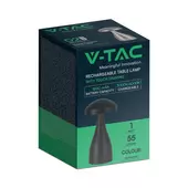 Kép 1/9 - V-TAC 1W fekete, érintéssel vezérelhető akkumulátoros LED gomba alakú lámpa, CCT - SKU 7895