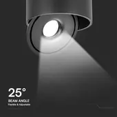 Kép 4/10 - V-TAC 20W mennyezeti COB LED mélysugárzó, állítható szöggel, fekete házzal, CCT - SKU 23156