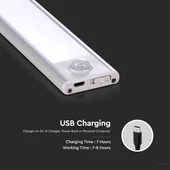 V-TAC 2.5W, 2in1 akkumulátoros LED bútorvilágítás, természetes fehér, ezüst házzal, 60 cm - SKU 2966