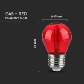 Kép 2/5 - V-TAC 2W E27 piros filament G45 LED égő - SKU 217413