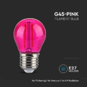 Kép 3/5 - V-TAC 2W E27 rózsaszín filament G45 LED égő - SKU 217410
