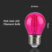 Kép 2/5 - V-TAC 2W E27 rózsaszín filament LED égő - SKU 7410
