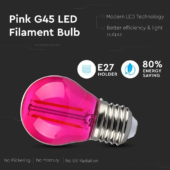 Kép 3/5 - V-TAC 2W E27 rózsaszín filament LED égő - SKU 7410