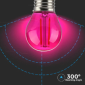 Kép 4/5 - V-TAC 2W E27 rózsaszín filament LED égő - SKU 7410